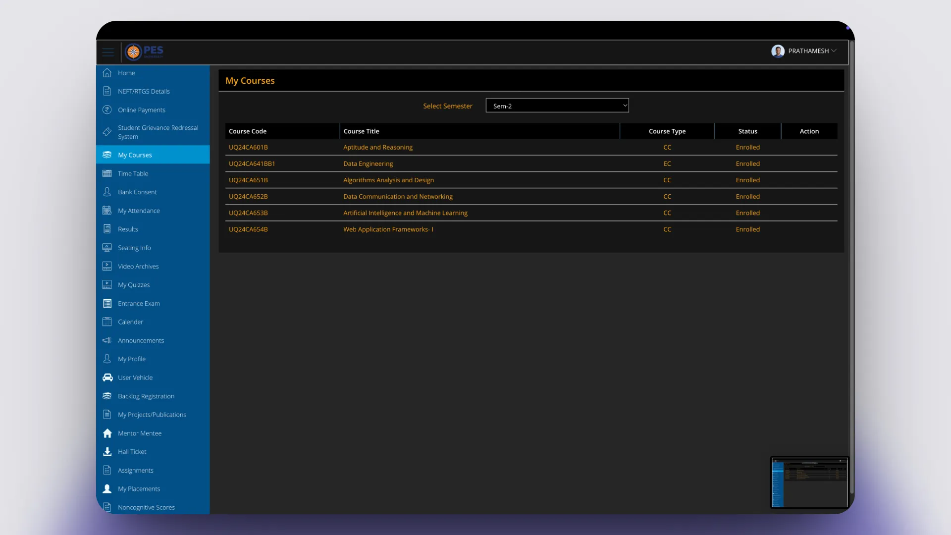 PESU Dark Mode