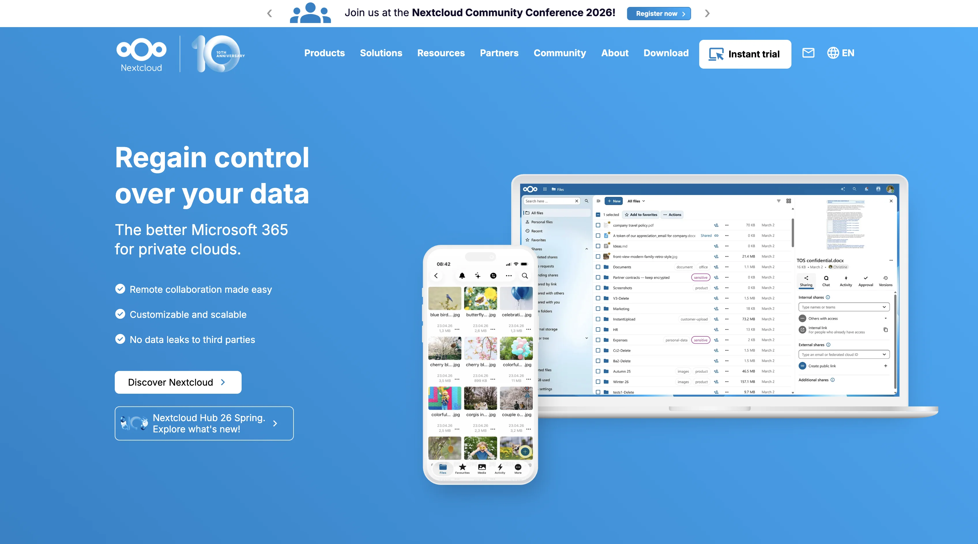 NextCloud web dashboard