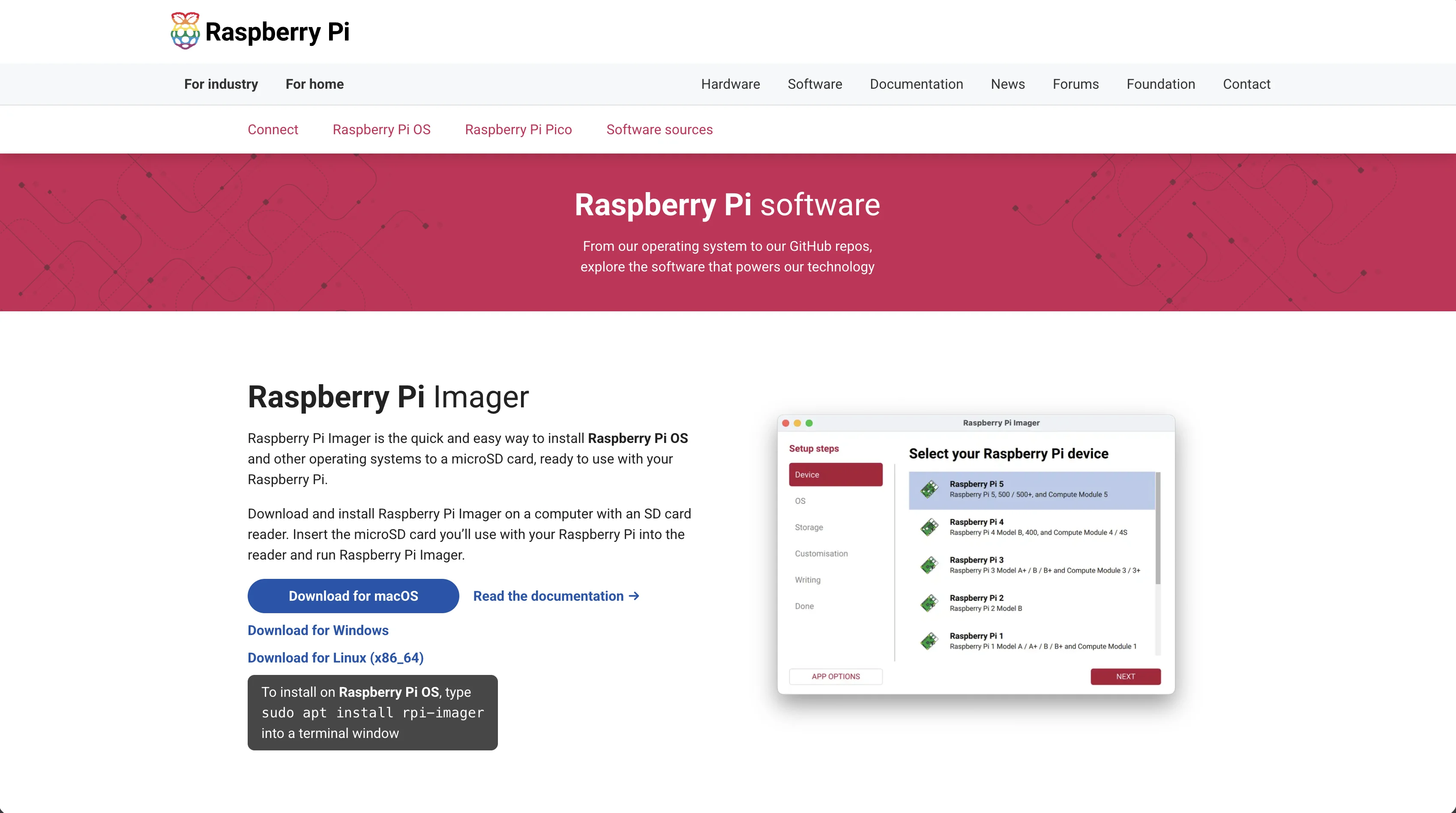 Raspberry Pi Imager configuration screen
